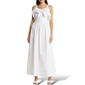 BATSHEVA A-Line Maxi Dress White Size 2 Eyelet Lace Ruffle‎ Corset Shape Bodice